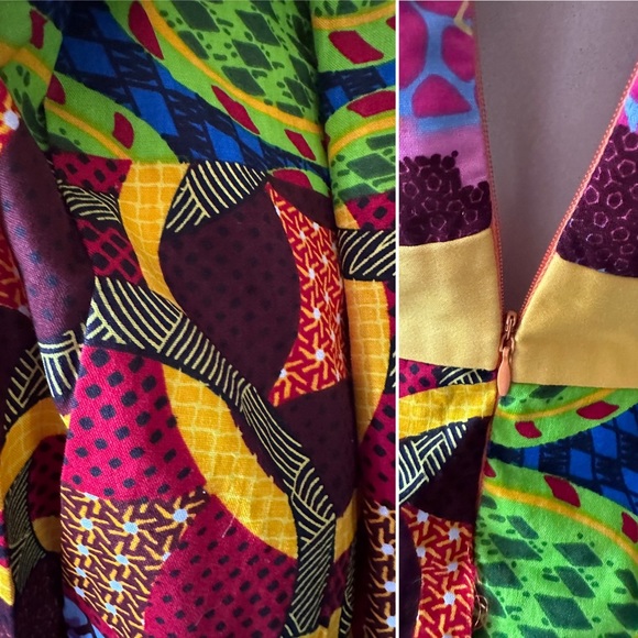 African Wax Block Print Dress - Picture 7 of 8